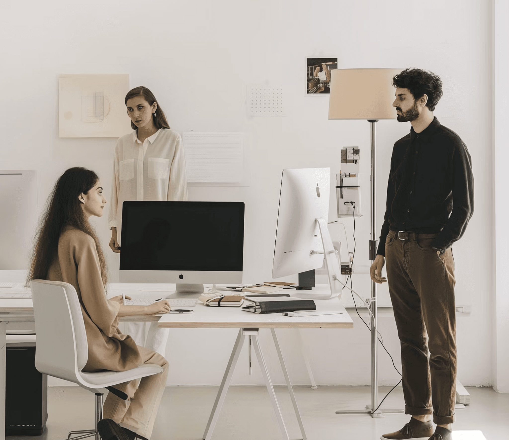 Team working together in a bright office